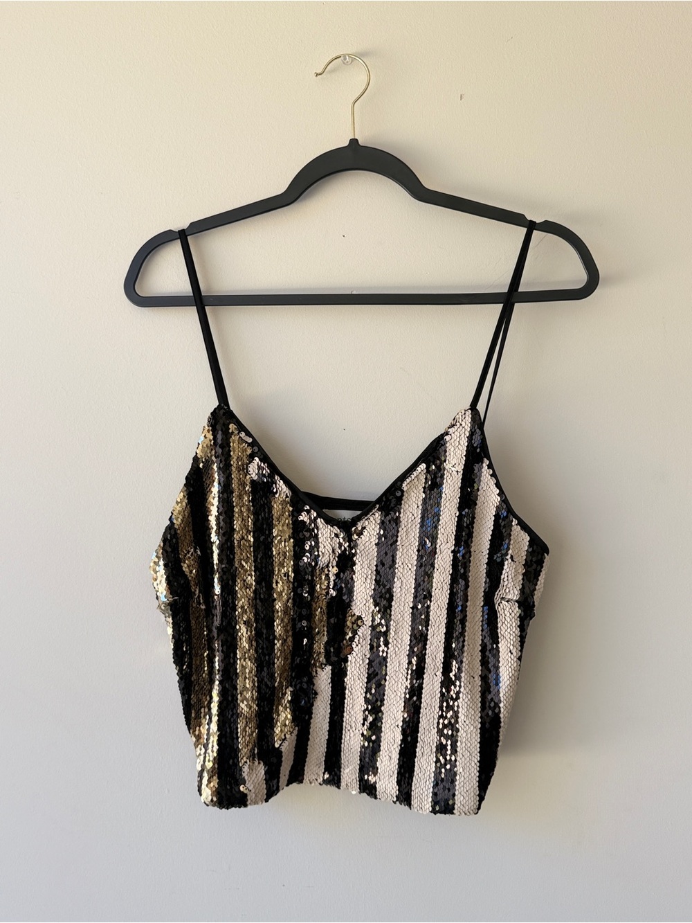 Striped Sequin Cami Top - Black & Gold